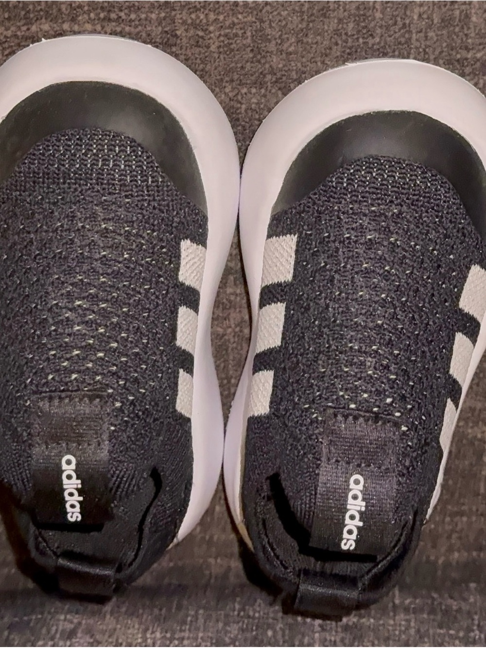 adidas Black Knit Slip-On Sneakers with White Stripes